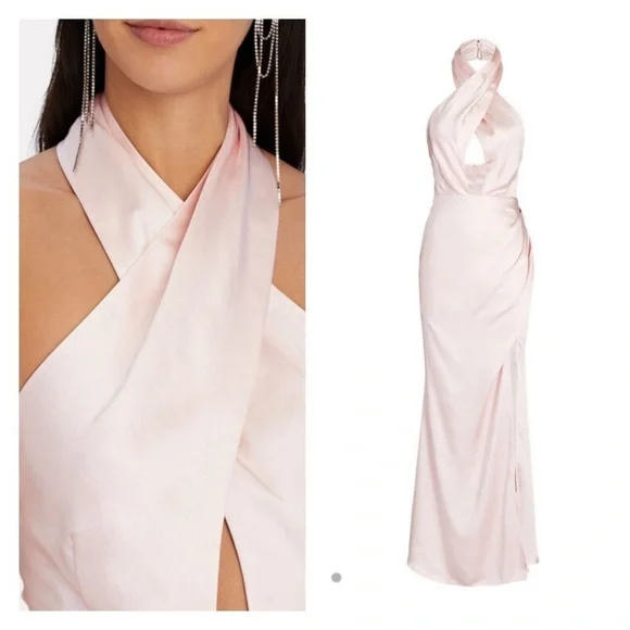 ELLIATT Blush Pink Cross Front Satin Maxi Gown Medium NWT - Picture 9 of 16